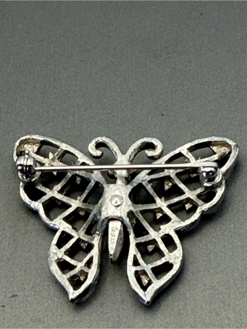 Crown Trifari Openwork Silver Tone Butterfly Pin Brooch Vintage